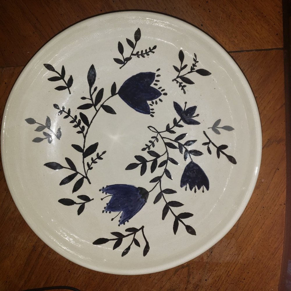 15 inch Stonewear serving bowl Hand painted - artist inspired by Mir Dinara